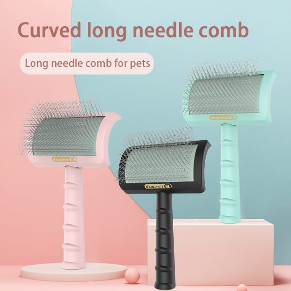 C-shaped Thick Back Hair Self Cleaning Curved Needle Comb Goldpets PS1140 Pet Hair Beauty Brushing Long Needle Comb - Image 3