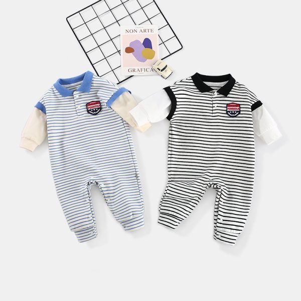 Baby Onesies Striped Male Baby Newborn Clothes Baby Autumn Clothes - Image 2