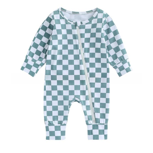 Children's Long Climbing Checkerboard Zipper Jumpsuit - Image 5