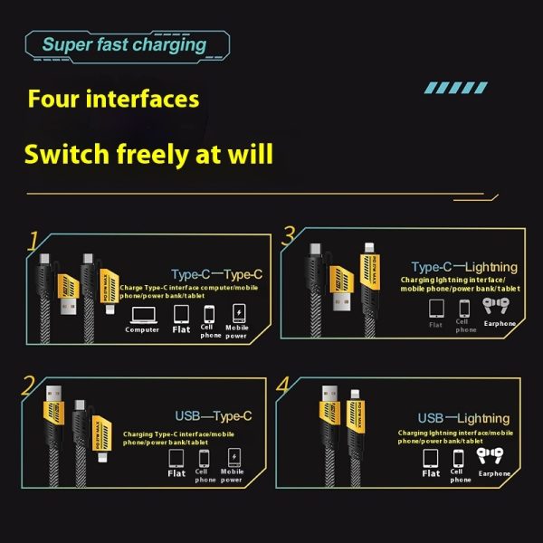 Four-in-one Fast Charge Data Cable Braided Mobile Phone Charging Cable - Image 5