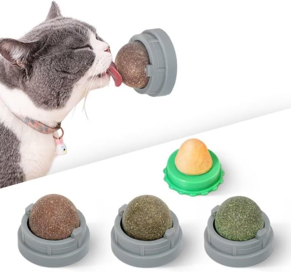 Potaroma Catnip Toys Balls 4 Pcs Extra Cat Energy Ball Edible Kitten Silvervine Toys For Cats Lick Healthy Kitty Teeth Cleaning Dental Chew Toys Cat Wall Treats - Image 2