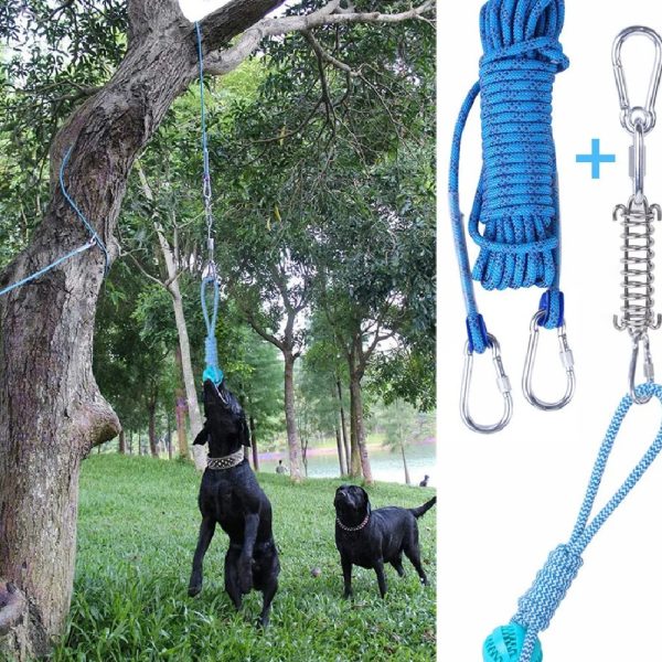 Outdoor Funny Dog Toy Stainless Steel Spring Suspension Cotton String Households Outdoor Toy Training