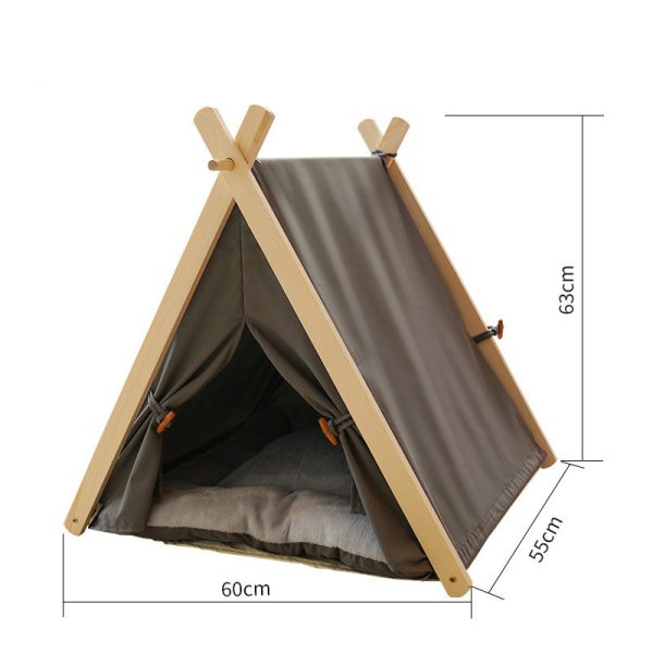 Pet Tent Cat Litter Removable And Washable Striped Canvas Solid Wood - Image 3
