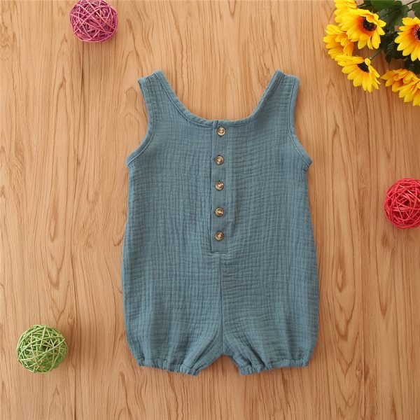 Baby Rompers Sleeveless Solid Color Cotton And Linen Rompers Baby Rompers - Image 4