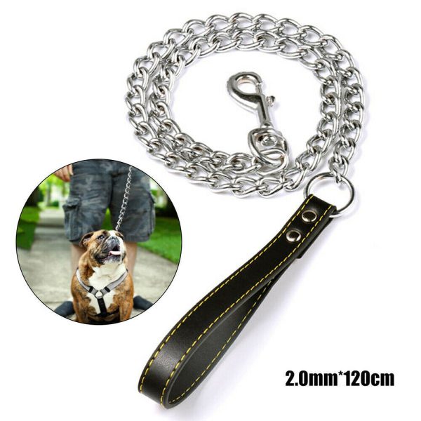 1PCS 1.2m Metal Chain Dog Lead Pet Puppy Leash Long Heavy Duty Anti-Chew Control - Image 3