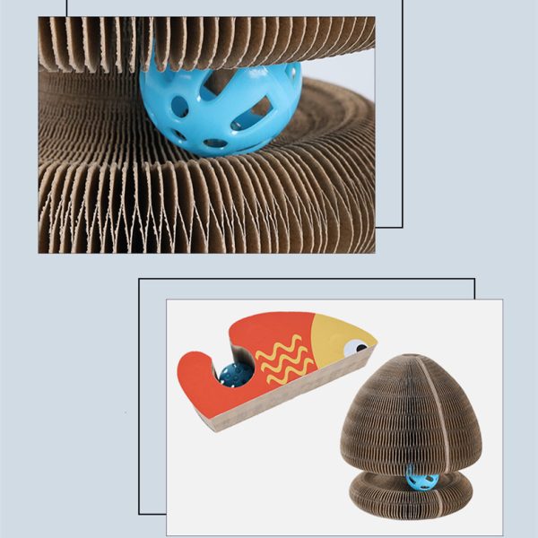 Magic Organ Foldable Cat Scratch Board Toy With Bell Cat Grinding Claw Cat Climbing Frame Round Corrugated Cats Interactive Toys - Image 4