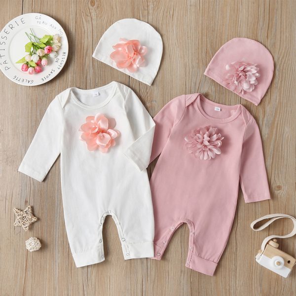 Long-sleeved Solid Color Floral Baby Jumpsuit