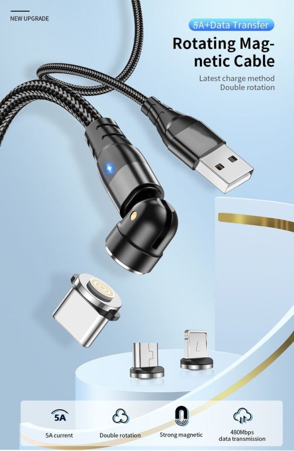 3-in-1 Magnetic Data Cable 540 Rotating Connector 5A Fast Charging - Image 10