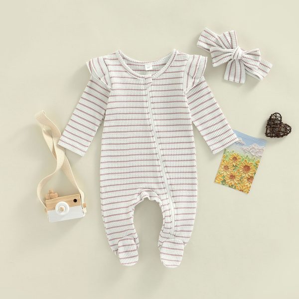 Baby Bodysuit With Fly Sleeves Solid Colour Zip - Image 5