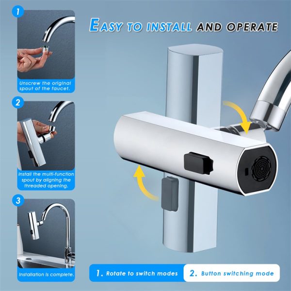 Kitchen Faucet Waterfall Outlet Splash Proof Universal Rotating Bubbler Multifunctional Water Nozzle Extension Kitchen Gadgets - Image 3