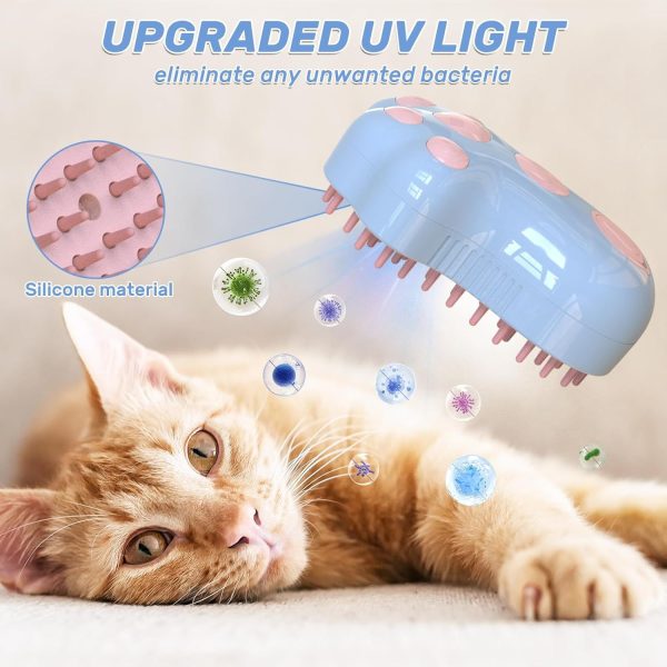 Self-Cleaning Cat Steam Brush For Shedding 4 In-1 Pet Grooming Massage Steam Brush Silicone Cat Dog Brushes With Release Button Gently Removes Loose Fur For Both Long And Short Hair Pets - Image 10