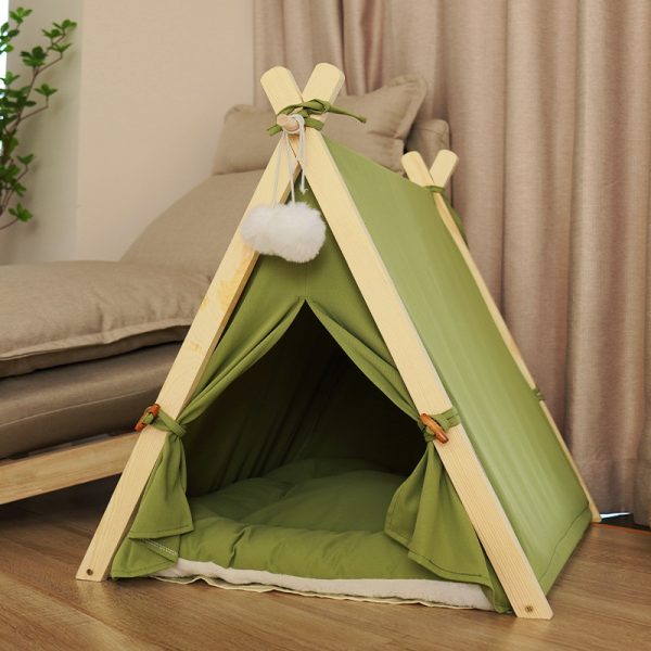 Pet Tent Cat Litter Removable And Washable Striped Canvas Solid Wood - Image 5