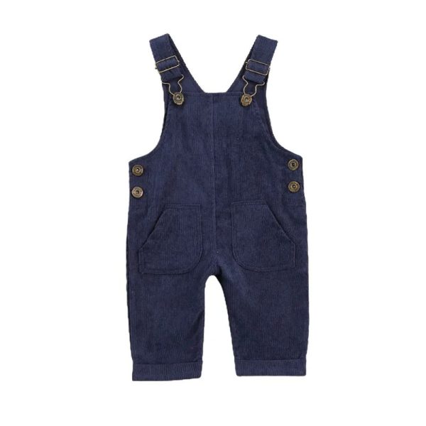 Children's Corduroy Sleeveless Solid Color Overalls - Image 4