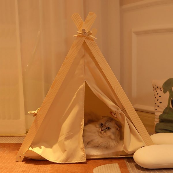 Pet Tent Cat Litter Removable And Washable Striped Canvas Solid Wood - Image 2