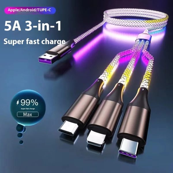 One-to-three Luminous Fast Charging RGB Data Cable