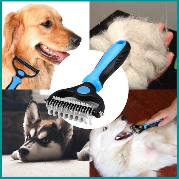 Deshedding Brush For Dog And Cat Pet Grooming Rake Dematting Comb Double Sided - Image 3