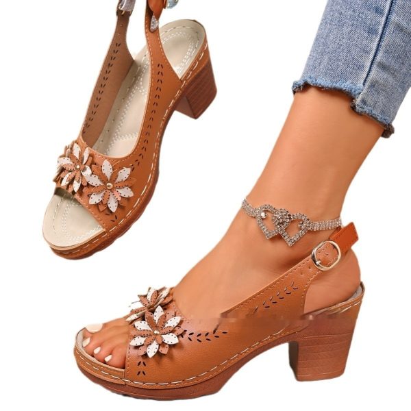 Plus Size Flowers High Heel Slippers Women - Image 3