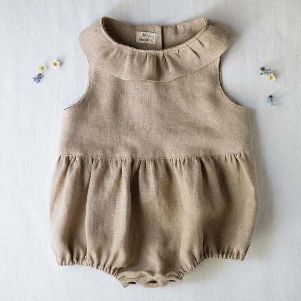 Solid Color Sleeveless Ruffled Collar Baby Jumpsuit - Image 7