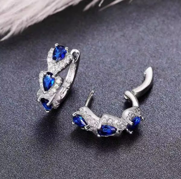 Klein Blue Zirconia Elegant Hoop Earrings - Image 5