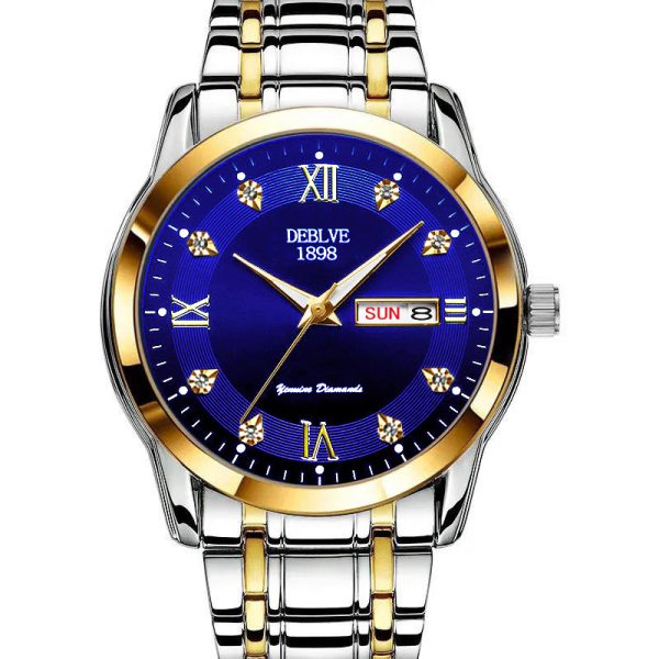 Fashion Alloy Steel Belt Waterproof Luminous Men's Dual Calendar Watch - Image 5