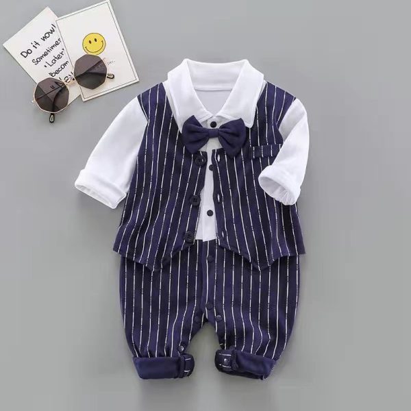 Spring And Autumn Infant One-Piece Romper Long Sleeve Baby Boy Gentleman Girl Baby Clothes - Image 4