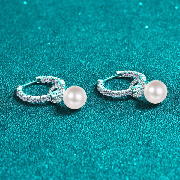 925 Sterling Silver Freshwater Pearl Inlaid Moissanite Earrings - Image 3