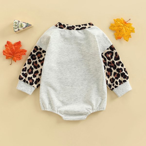 Boys Romper Leopard Patchwork Print Long Sleeve Crew Neck - Image 4