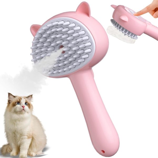 Cat Steam Brush 4 In 1 Steamy Cat Brush With Handle Rubber Pet Misting Brush With Release Button Dog Comb With Cleanser For Indoor Kittens Small Animals