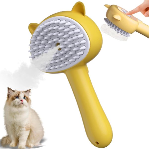 Cat Steam Brush 4 In 1 Steamy Cat Brush With Handle Rubber Pet Misting Brush With Release Button Dog Comb With Cleanser For Indoor Kittens Small Animals - Image 2