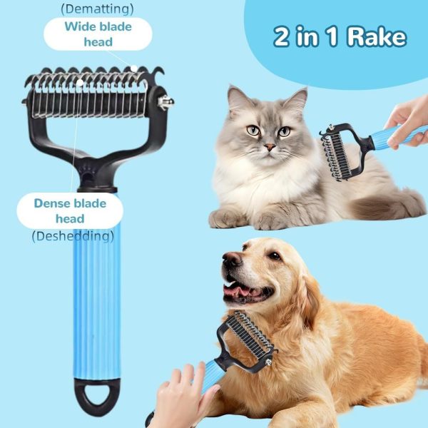 Upgraded Pet Safe Dematting Comb For Dogs Cats Deshedding Undercoat Rake With Double-Sided Stainless Steel Teeth Dogs Cats Grooming Brush For Detangling Thinning Shedding - Image 7