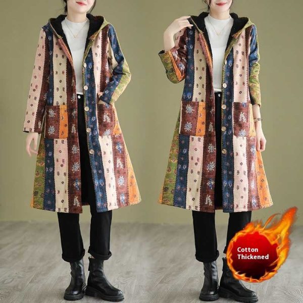 Ethnic Style Fleece-lined Thick Mid-length Trench Coat - Image 2