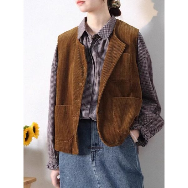 Retro Elegant Corduroy Vest Coat Women - Image 2
