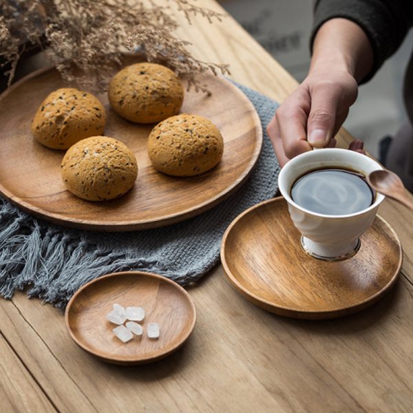 Walnut Japanese Round Tableware Wood Dish - Image 2