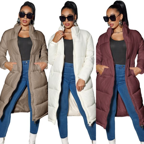 Women's Fashion Zipper Cotton Coat With Solid Color Warm - Image 2