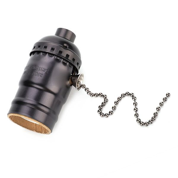 E27 Aluminum Vintage Light Socket with Pull Chain Desk Lamp Lighting Holder Screw Base (Black) - Image 3