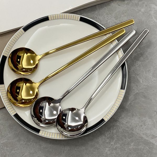 304 Stainless Steel Household Golden Round Head Spoon Creative