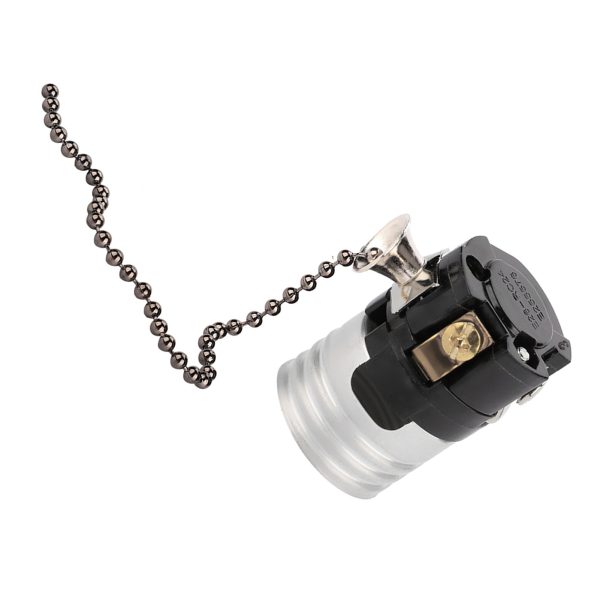 E27 Aluminum Vintage Light Socket with Pull Chain Desk Lamp Lighting Holder Screw Base (Black) - Image 10