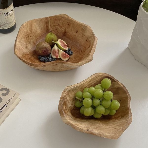 Large Capacity Creative Natural Solid Wood Snacks Fruit Basin