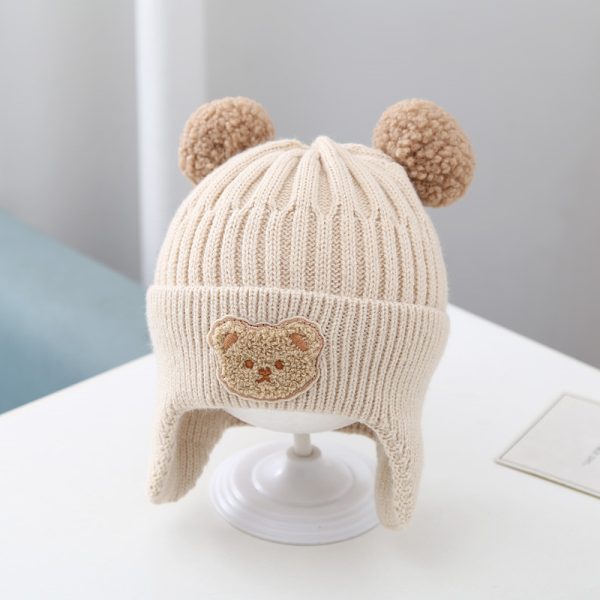 Baby Hat Warm Earflaps Cap Cute Bear Baby Knitted Woolen Cap - Image 5