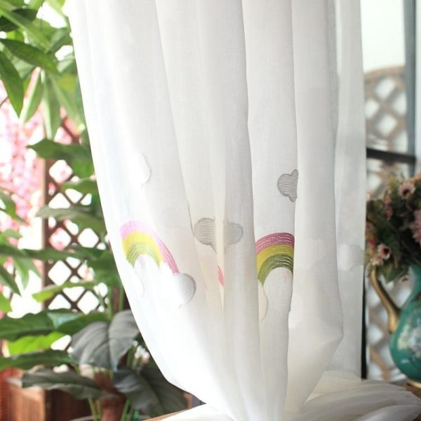 Children's Rainbow Gauze Curtains With Pastoral Embroidery - Image 4