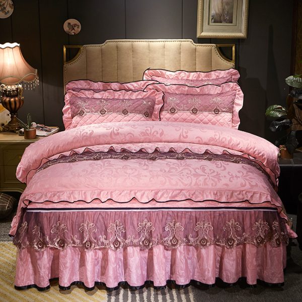 Velvet Bed Skirt Four-piece Quilted Padded Bed Cover Bedspread - Image 6