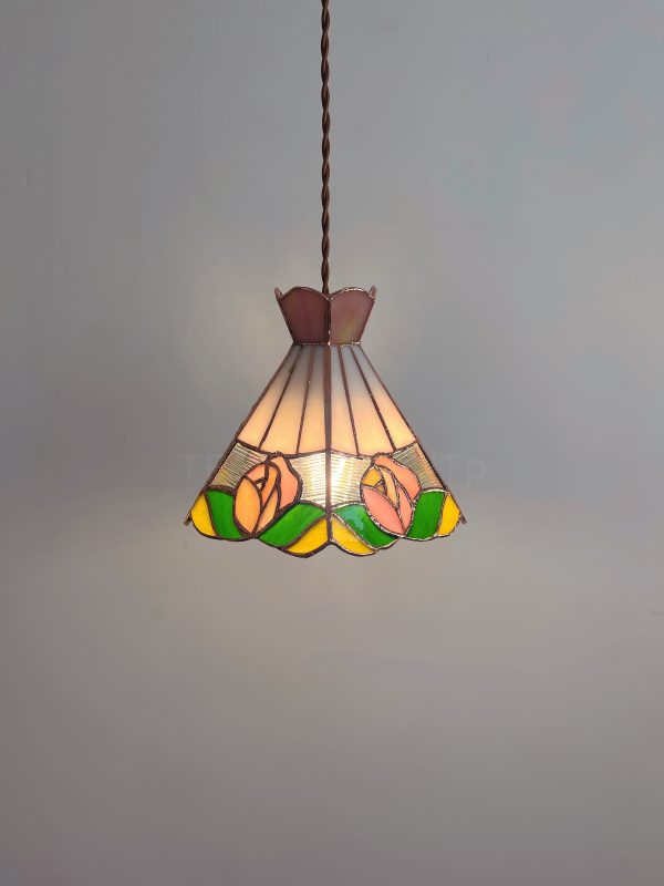 Tea Chestnut French Retro Rose Stained Glass Chandelier - Image 6