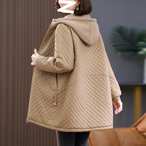 Women's Rhombus Cotton-padded Mid-length Loose Fleece-lined - Image 2