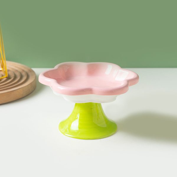 Pet Ceramic Cat Bowl Flower High Foot Anti-turning Enamel Stain Resistant Supplies Food Basin - Image 6