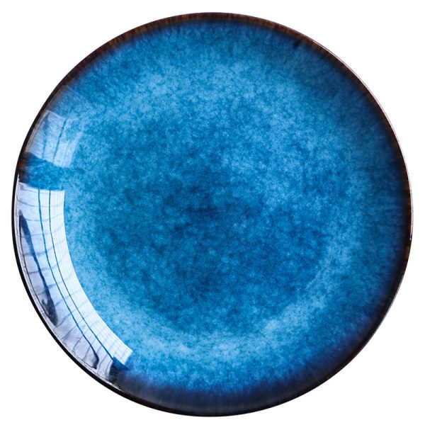 Creative Household Blue Ceramic Plate Tray Retro Tableware