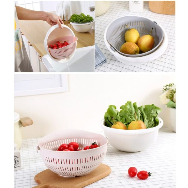 Portable detachable double-layer hollow fruit and vegetable cleaning drain basket Washed rice noodles - Image 4