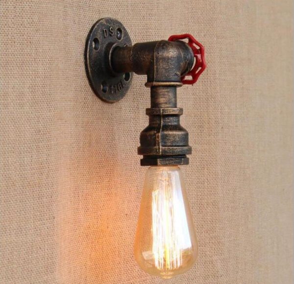 American style water pipe wall lamp in hotel loft in bedroom - Image 2