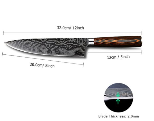 Laser wave color wood handle 8 inch steel knife - Image 5