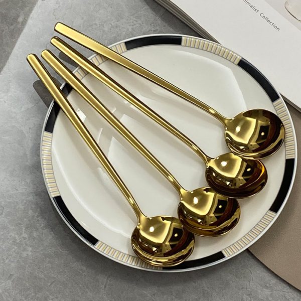 304 Stainless Steel Household Golden Round Head Spoon Creative - Image 4