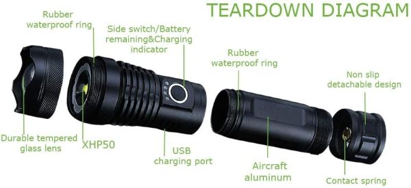 Strong Light LED Telescopic Zoom USB Charging Outdoor Searchlight Flashlight - Image 4